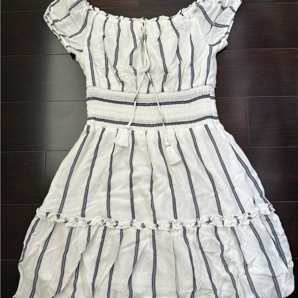 American Eagle Outfitters White and Grey Striped Dress